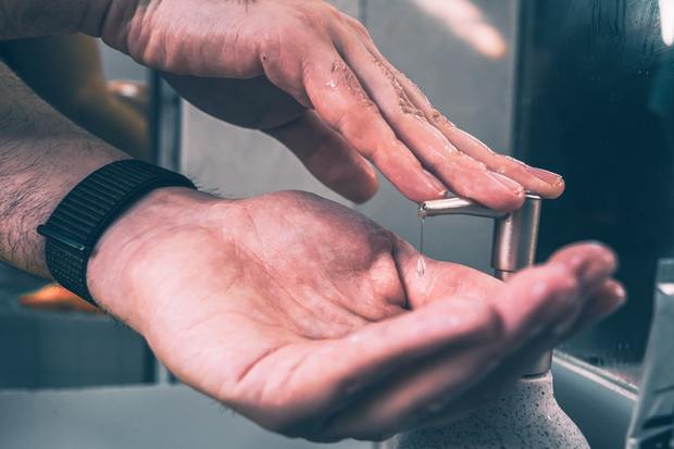Close up of washing hands with soap